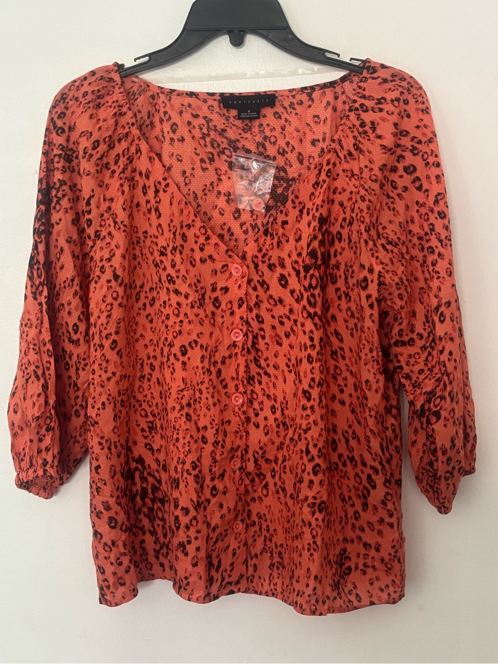 Sanctuary Women’s Leopard Print Button Front Blouse Size Medium Orange Black